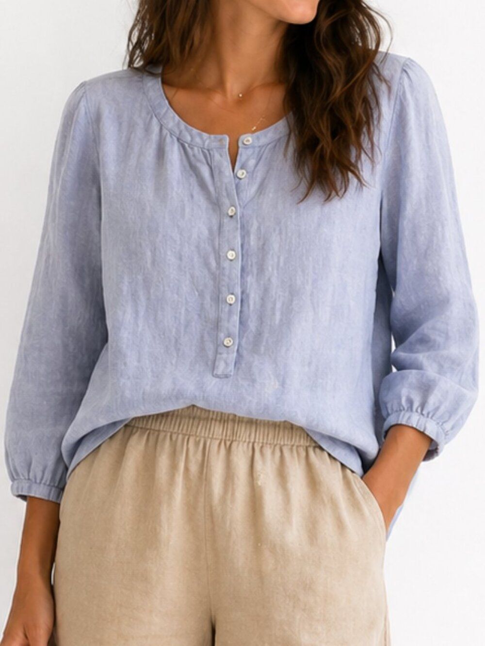 Nichole Miller 100% Linen Blouse Size M Lightweight Button Front Top Casual Chic